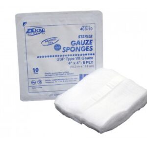 Sterile gauze sponges with packaging for medical use.