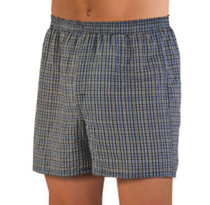 Men's checkered boxer shorts with elastic waistband.