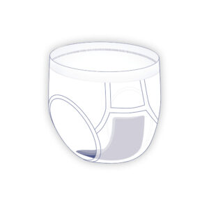 Illustration of a white adult diaper with tabs and absorbent padding.