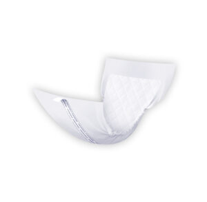 A white adult diaper with adhesive tabs for secure fit.
