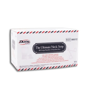 A box of The Ultimate Neck Saver Disposable Neck Strips by Dukal.