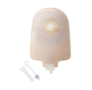 A translucent medical bag with a circular opening and attached small tools.