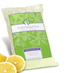 Therabath Epsom salt packet with lemons beside it.