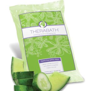 Therabath cucumber-scented therapeutic bath salt package with fresh cucumber slices.