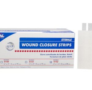 Box of sterile wound closure strips with adhesive bandages.