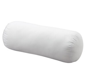 White cylindrical bolster pillow with smooth fabric.