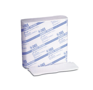 A roll of white paper towels with blue branding.