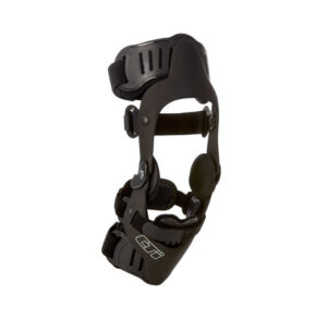 Adjustable black knee brace designed for support and stability.