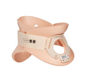 Adjustable beige cervical neck brace for neck support.
