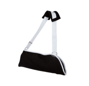Black and white arm sling for injury support.