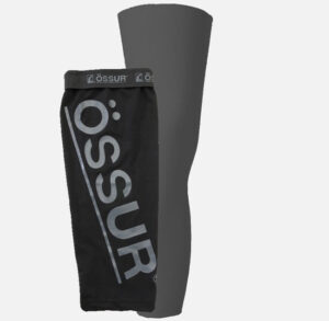 Black Ossur knee brace sleeve with logo on side.