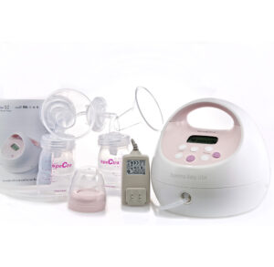 Electric breast pump with accessories for breastfeeding support.