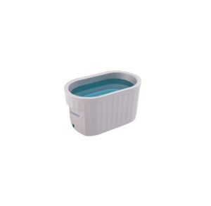 A small rectangular ultrasonic cleaner with a blue interior.